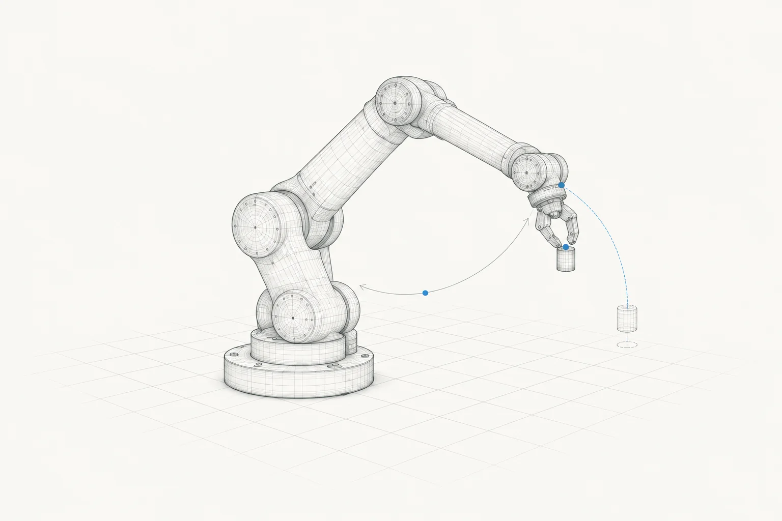 A precision robotic arm follows a motion trajectory, with feedback at its gripper.